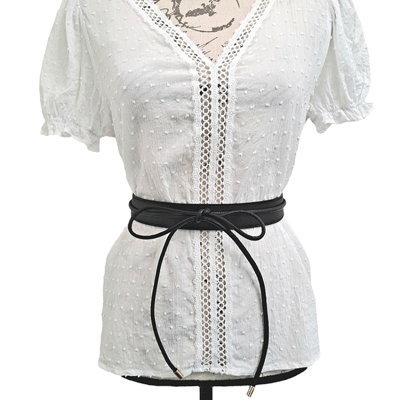 Skinny black boho faux leather waist Obi self tie vegan wrap statement belt - Picture 13 of 15